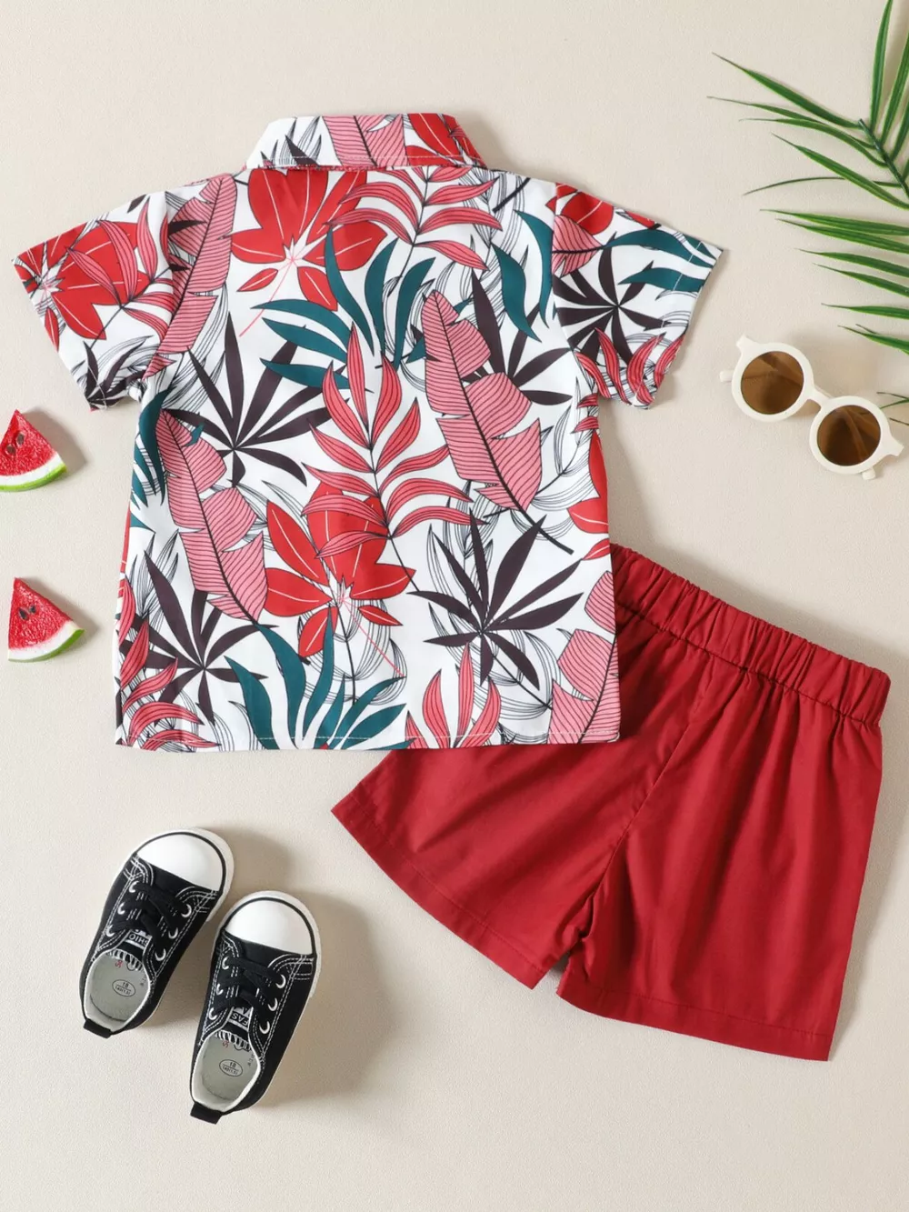 Children's Tropical Leaf Print Shirt & Shorts Set, image 7