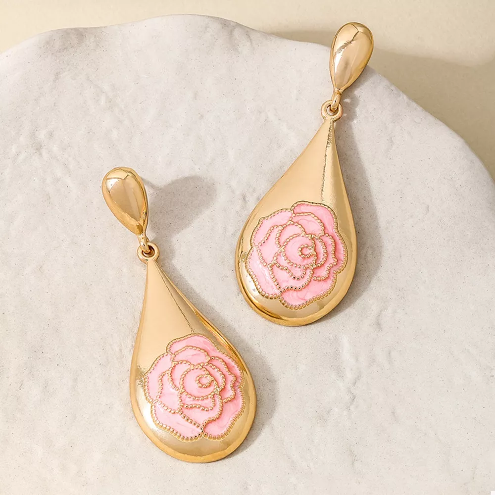 18K Gold-Plated Flower Teardrop Earrings, image 2