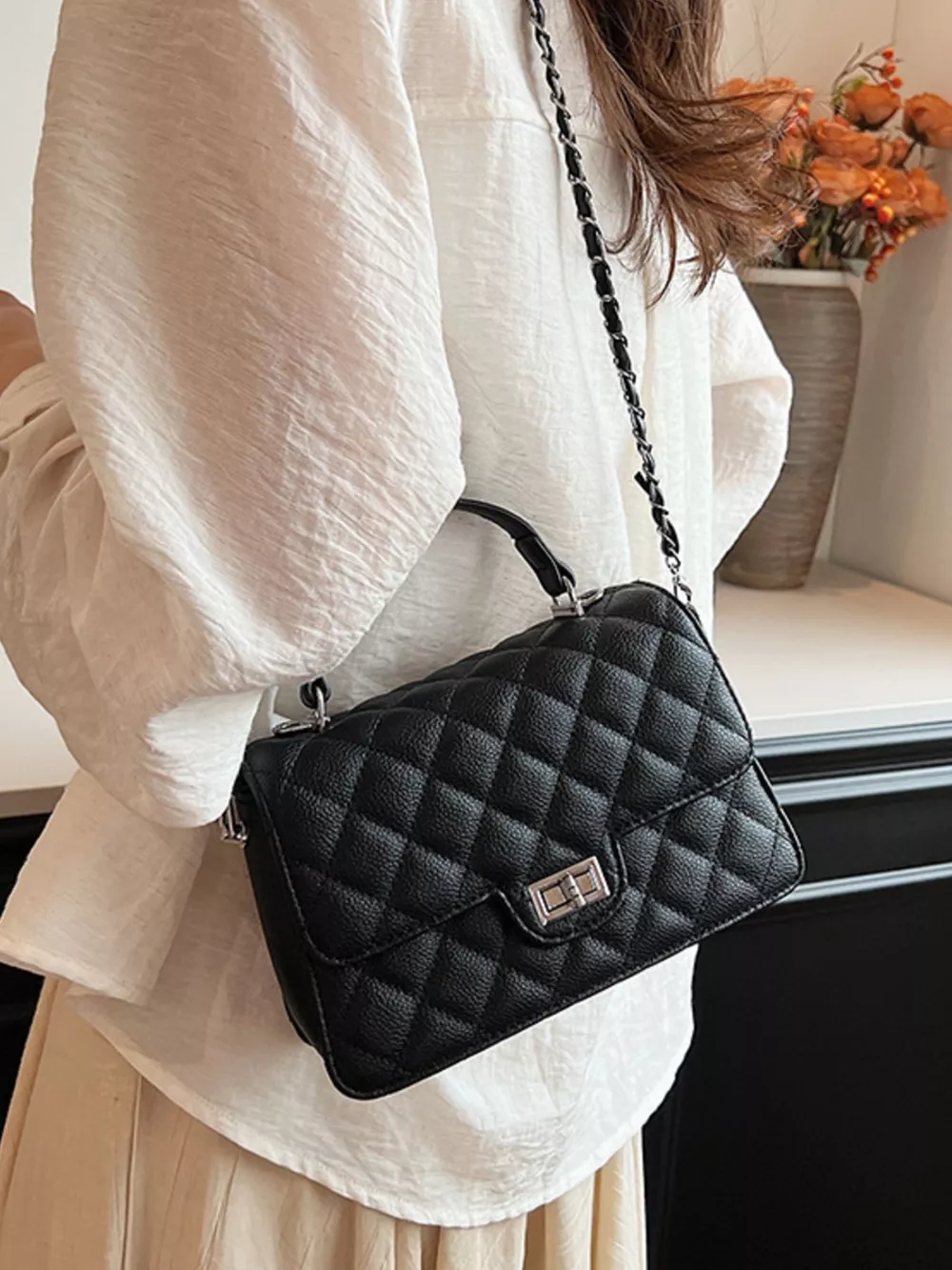 Quilted Chain Strap Crossbody Bag, image 9