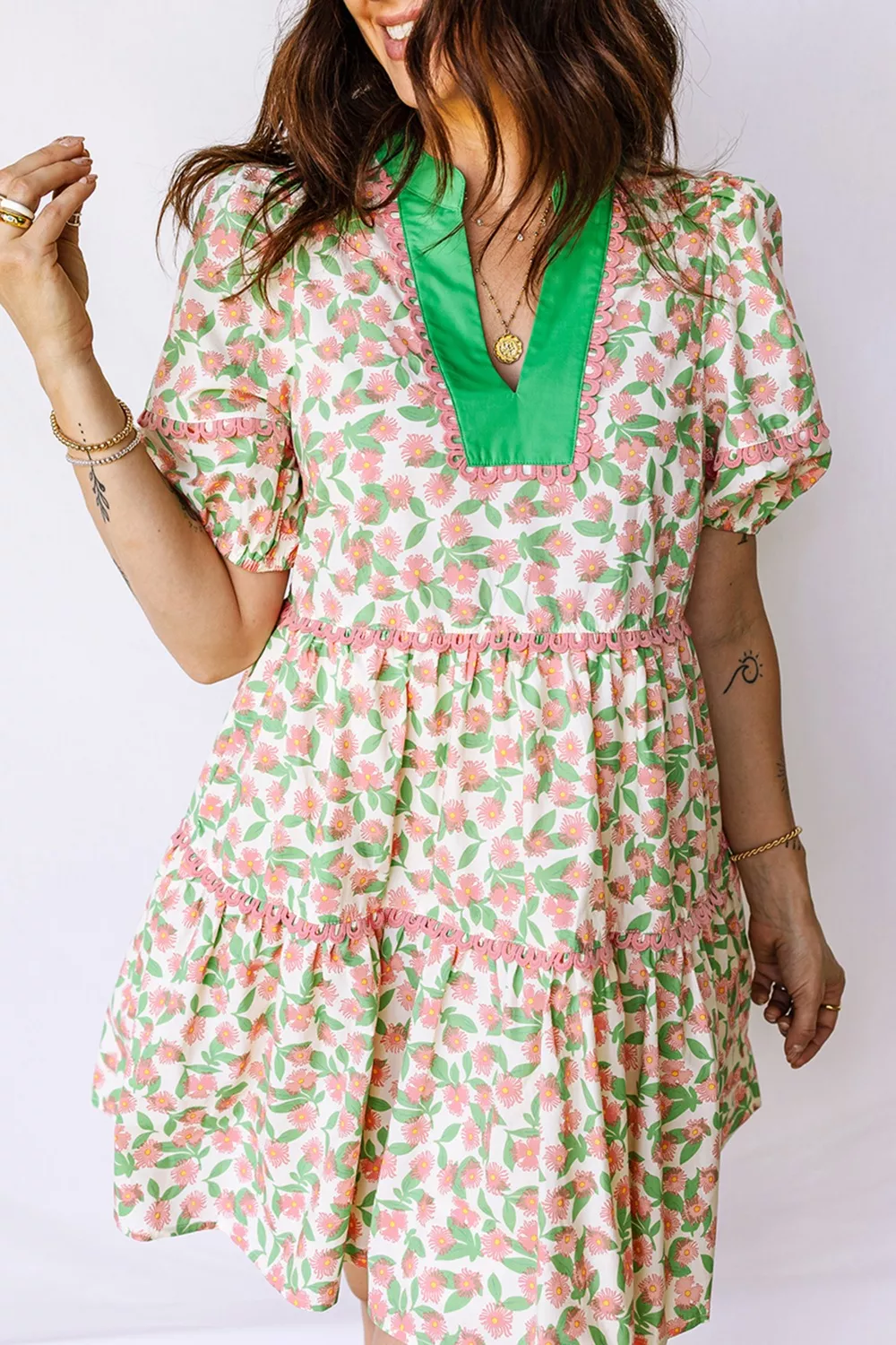 Floral Print Tiered Mini Dress, image 3