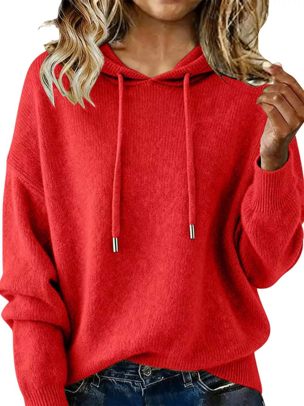 Drawstring Long Sleeve Hooded Sweater, image 8