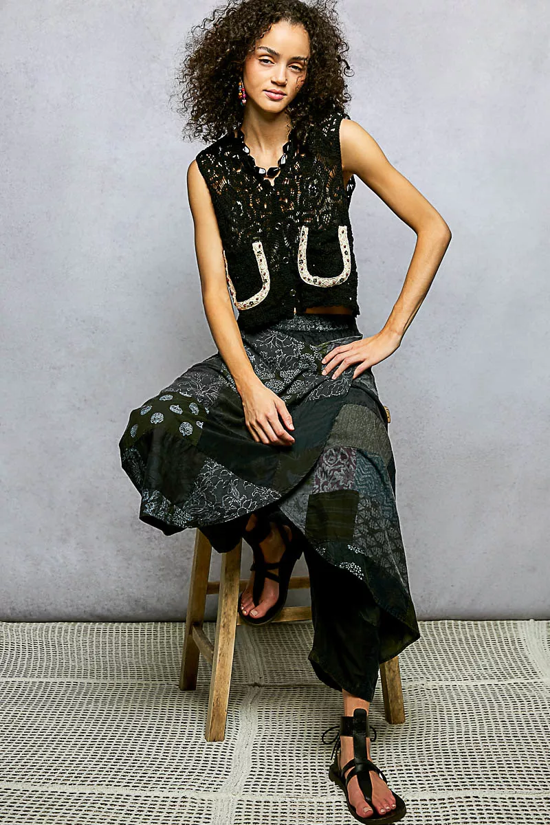 Button Down Cropped Crochet Vest with Scalloped Edge, image 6