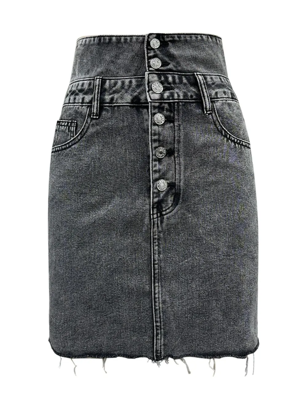 Raw Hem High Waist Denim Skirt, image 2