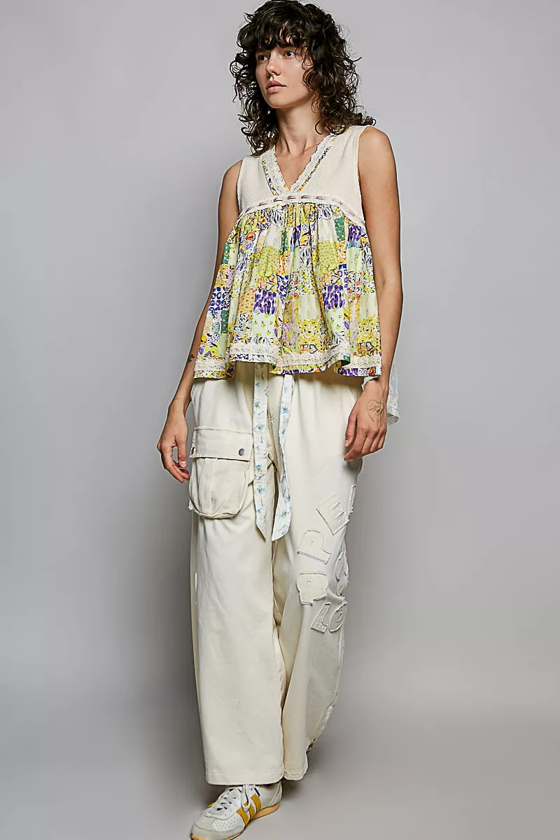 Floral V-Neck Sheer Tank with Lace Trim, image 5
