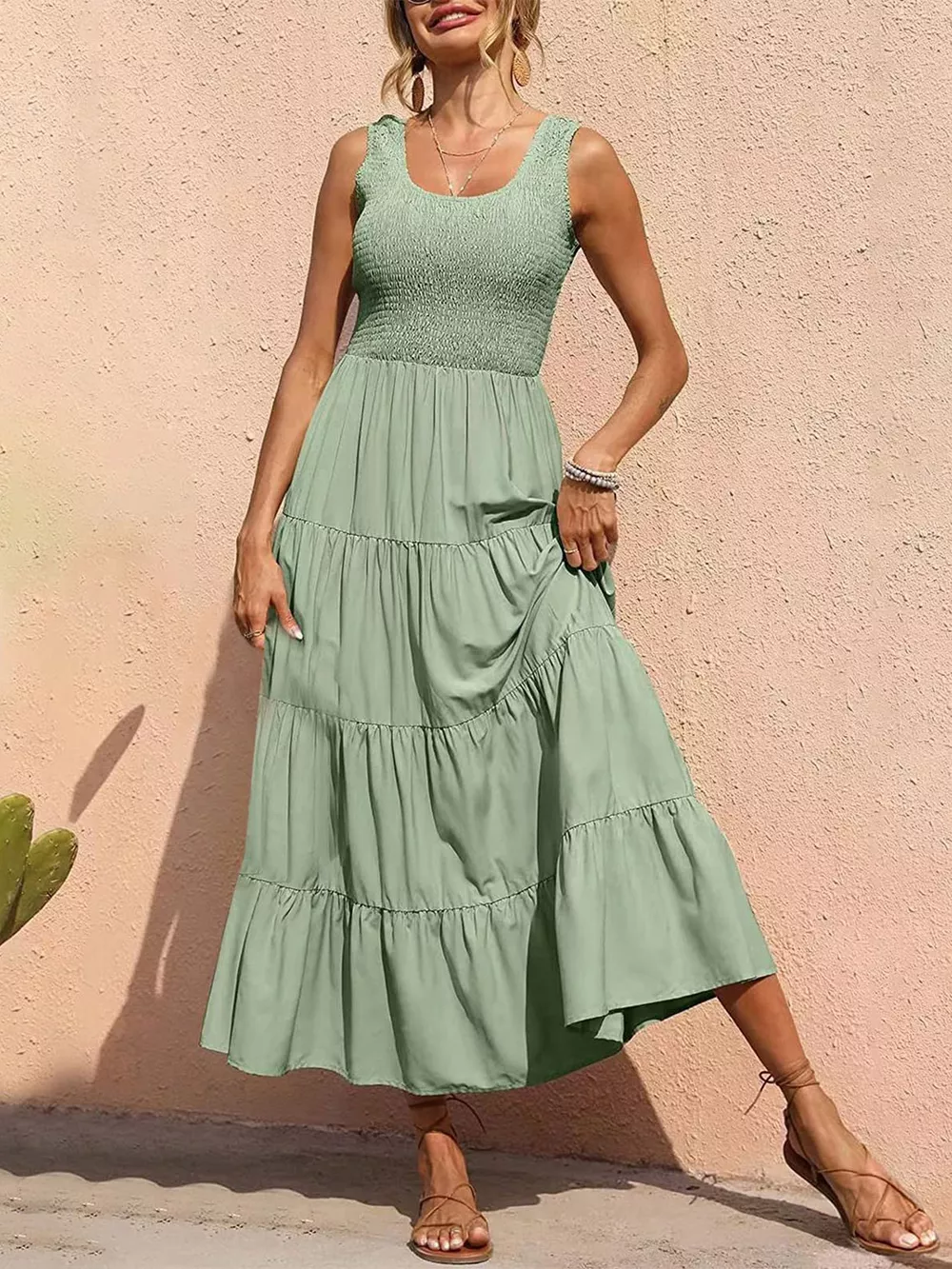Tiered Smocked Wide Strap Dress, image 4