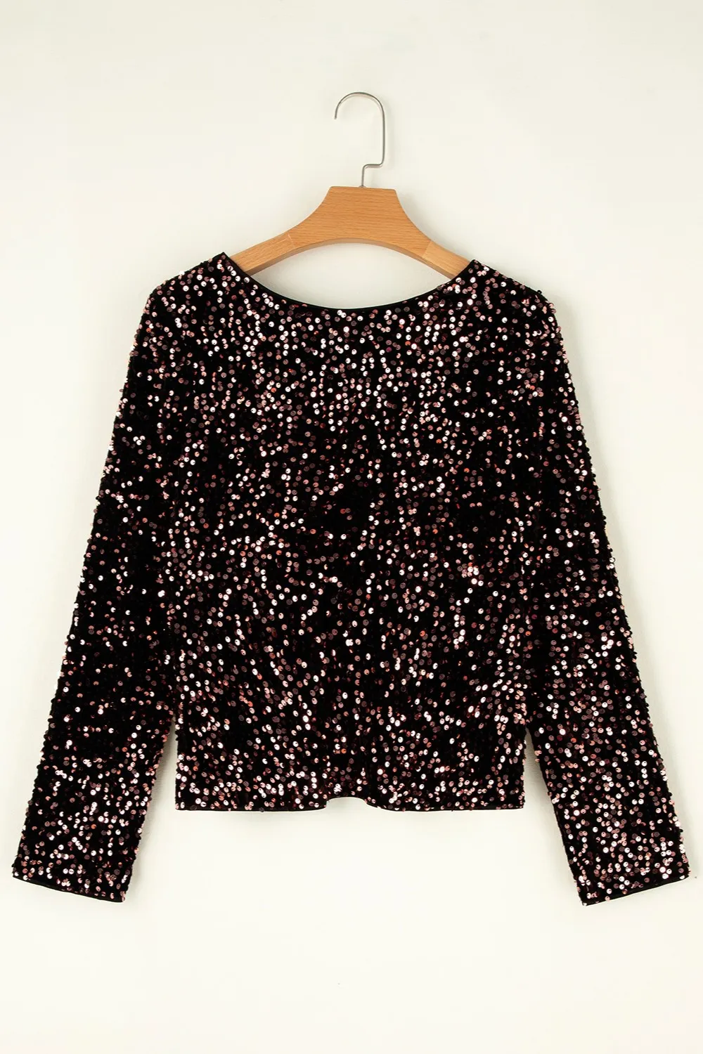 Sequin Round Neck Long Sleeve Blouse, image 3