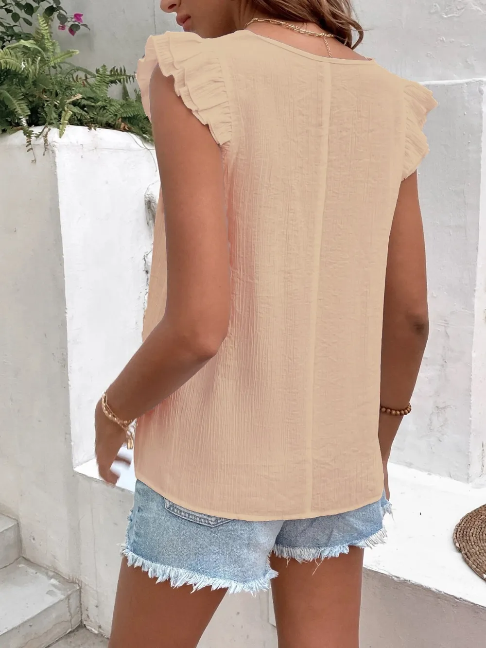 Ruffled V-Neck Cap Sleeve Blouse, image 3