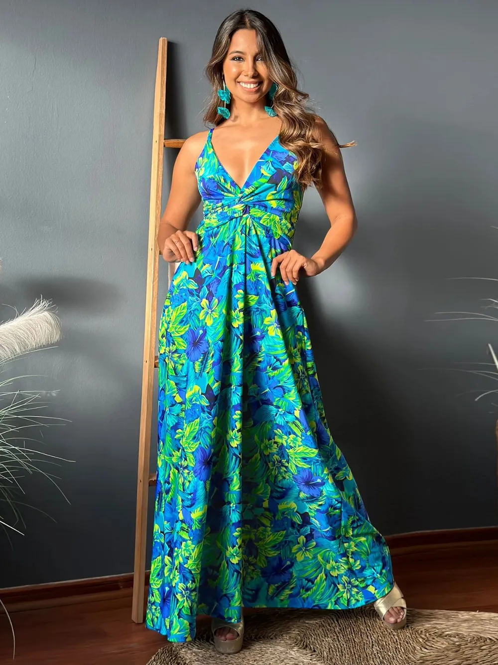 Twisted Printed V-Neck Cami Dress, image 13