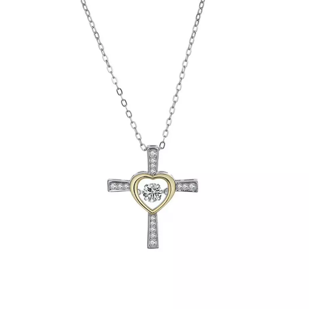 925 Sterling Silver Heart Cross Necklace, image 5