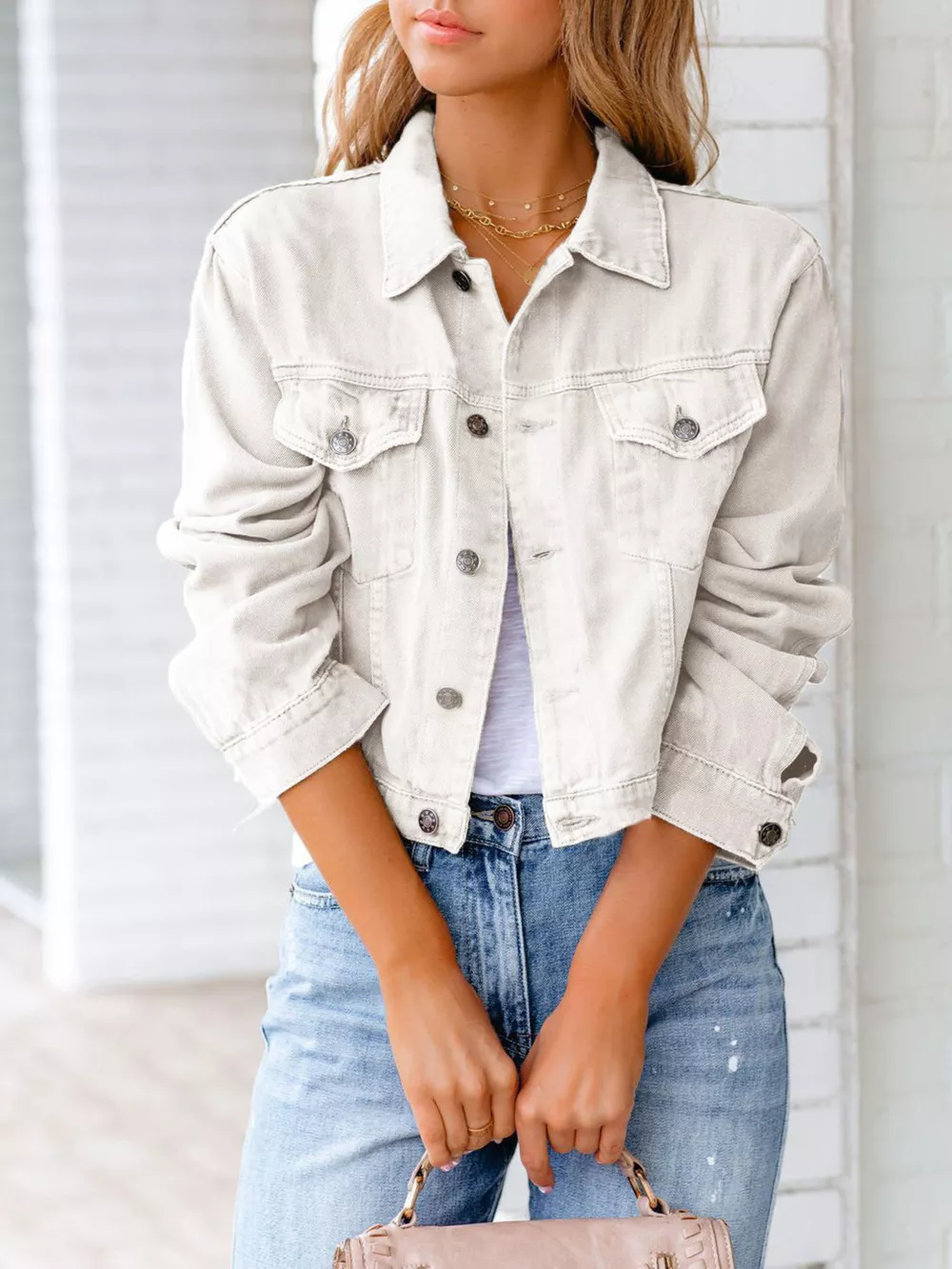 Button Up Long Sleeve Denim Jacket, image 7