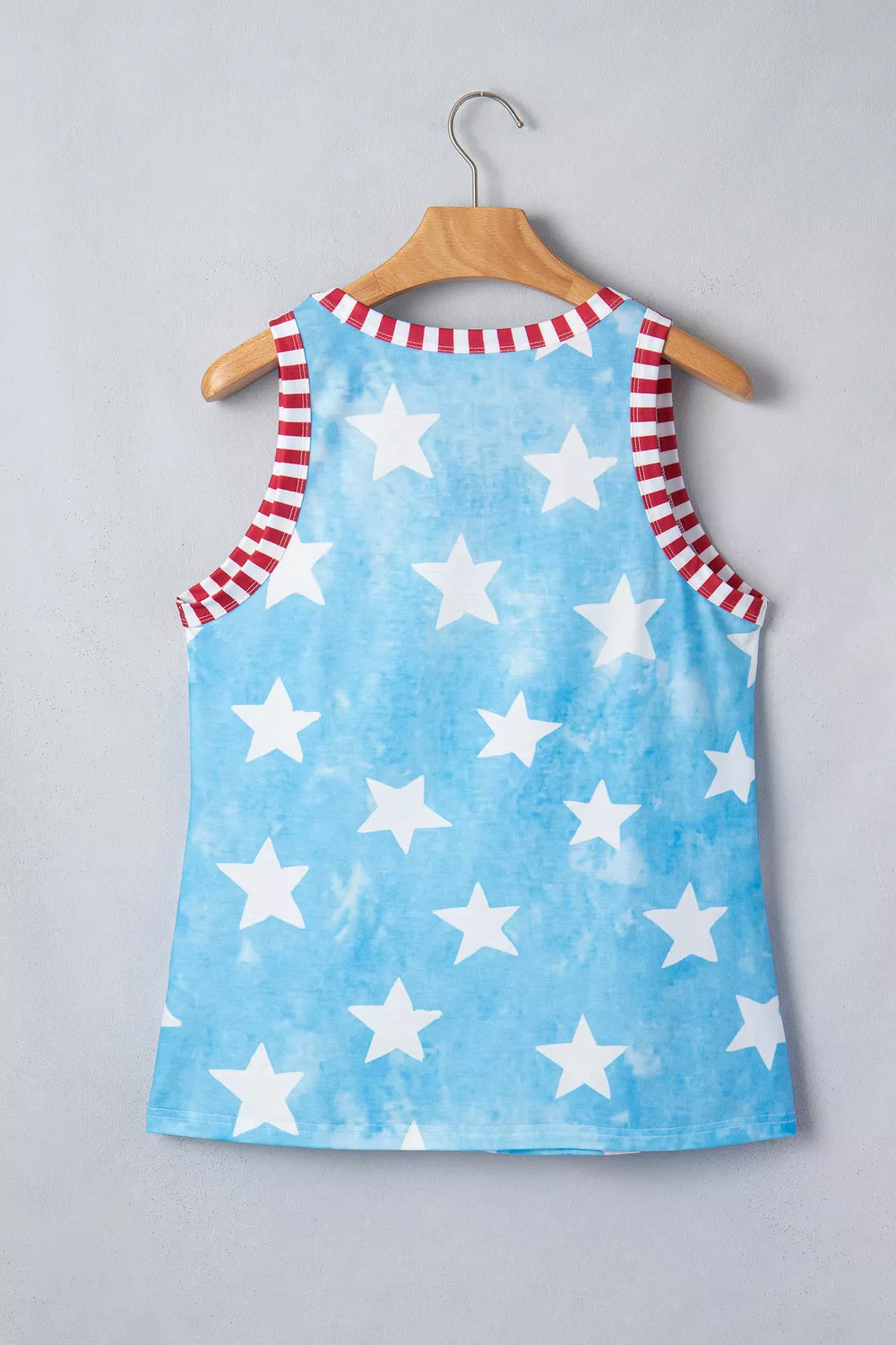 Tie Dye Star Print Striped Trim Round Neck Casual Tank Top, image 5