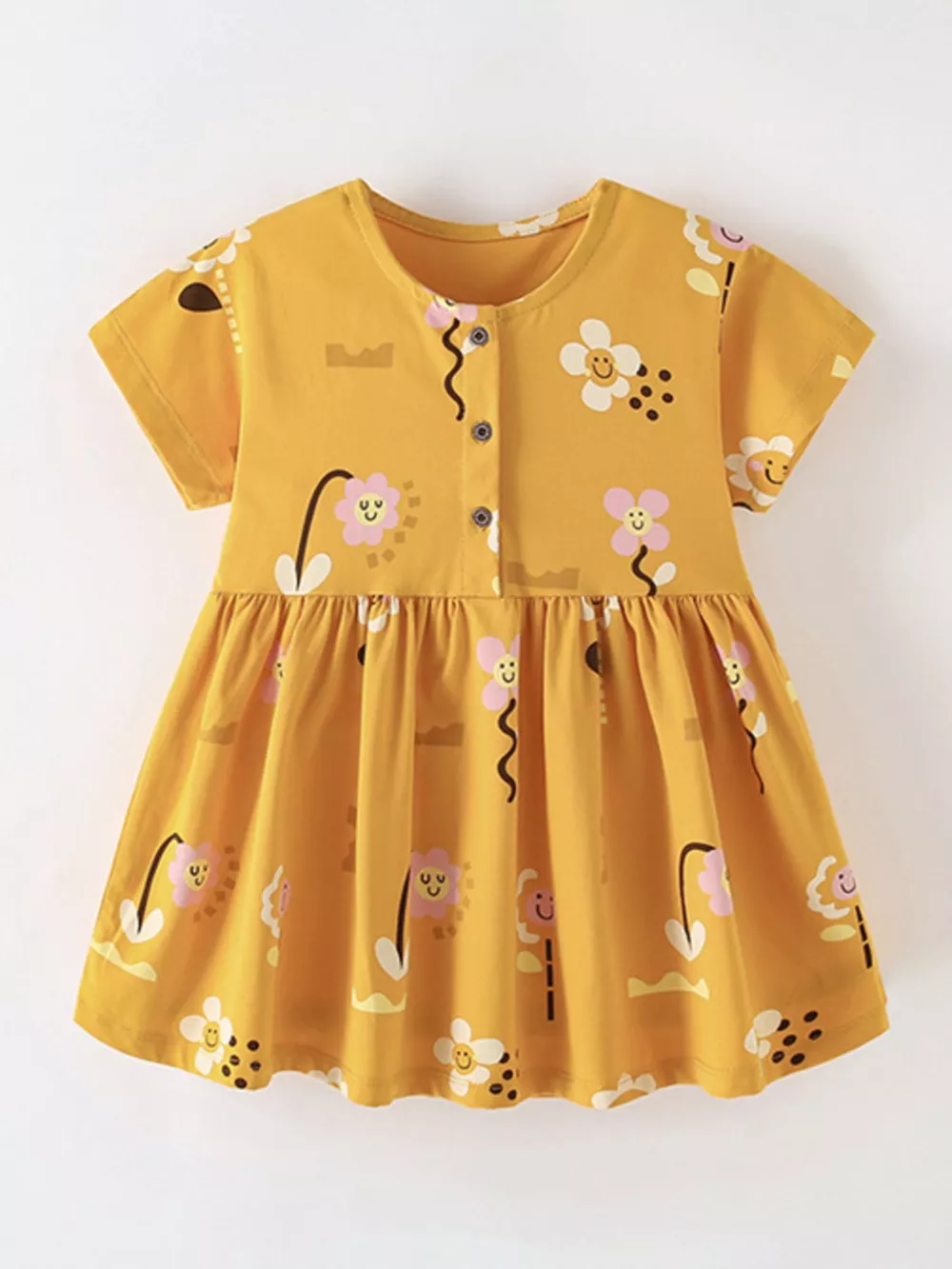 Children's Floral Print Button-Front Casual Dress, image 2