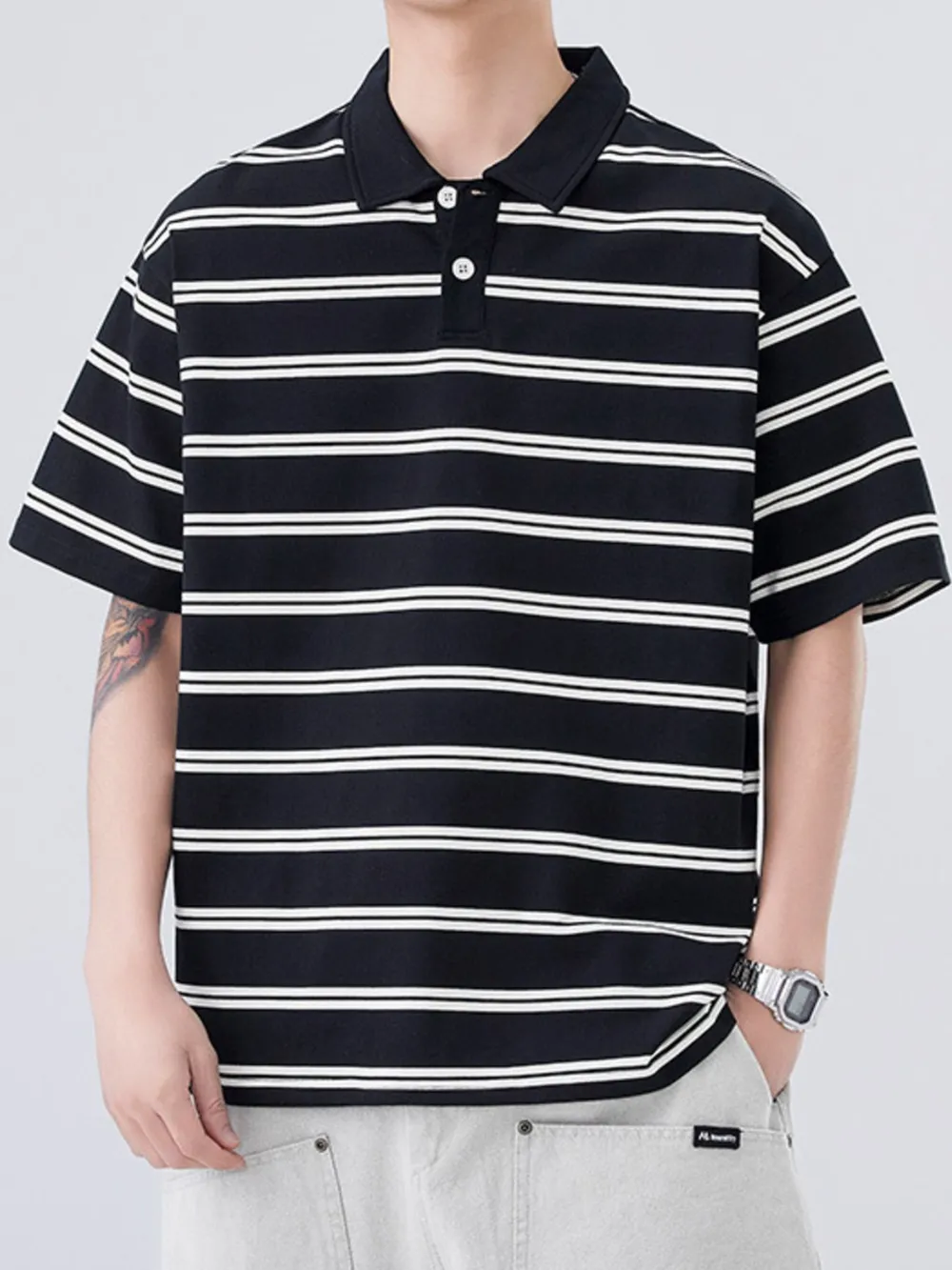 Men's Plus Size Striped Half Sleeve Polo, image 5