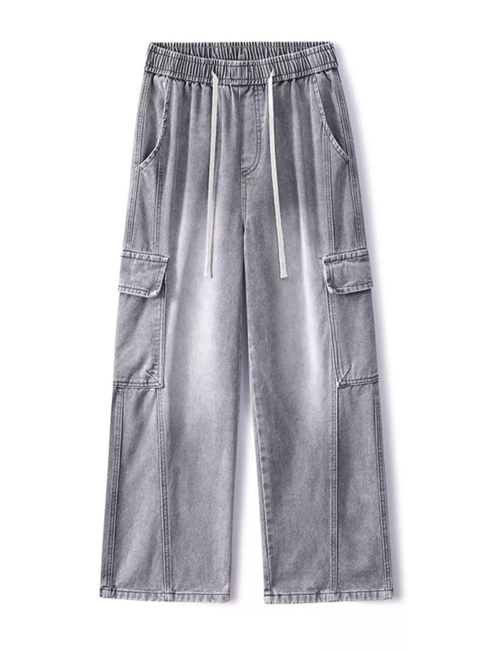 Men's Plus Size Wash Wide Leg Cargo Jeans, image 5