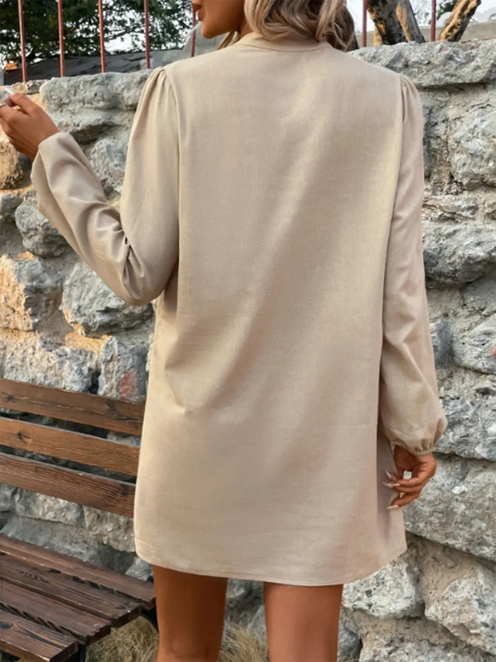 Half Button Mock Neck Long Sleeve Mini Shirt Dress, image 2
