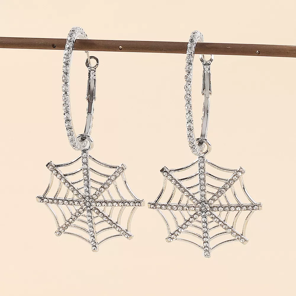 Spider Web Dangle Hoop Earrings, image 10