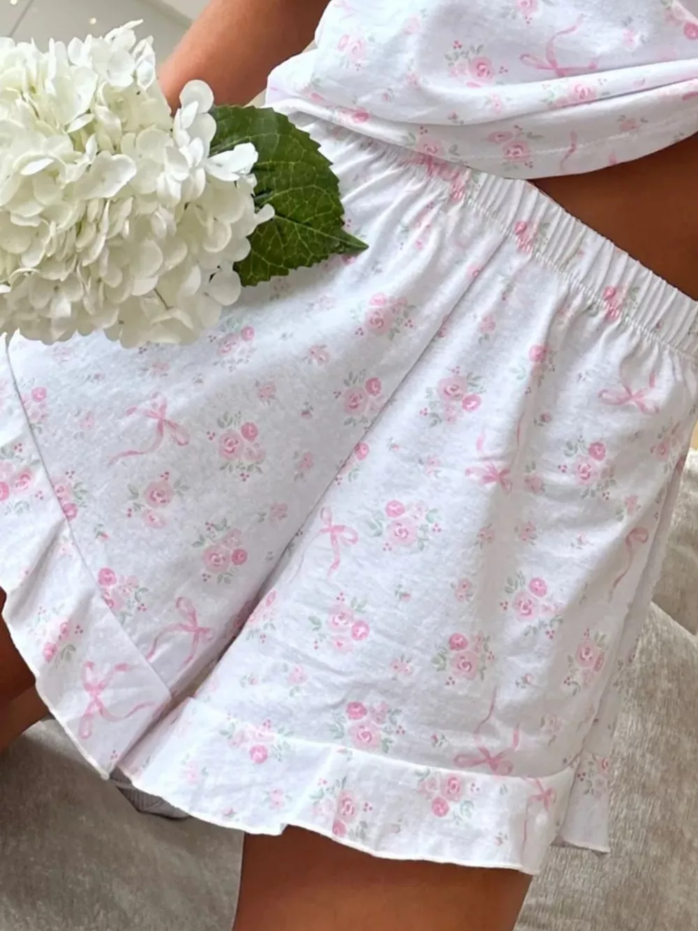 Floral Print Short Sleeve Top and Shorts Lounge Set, image 11