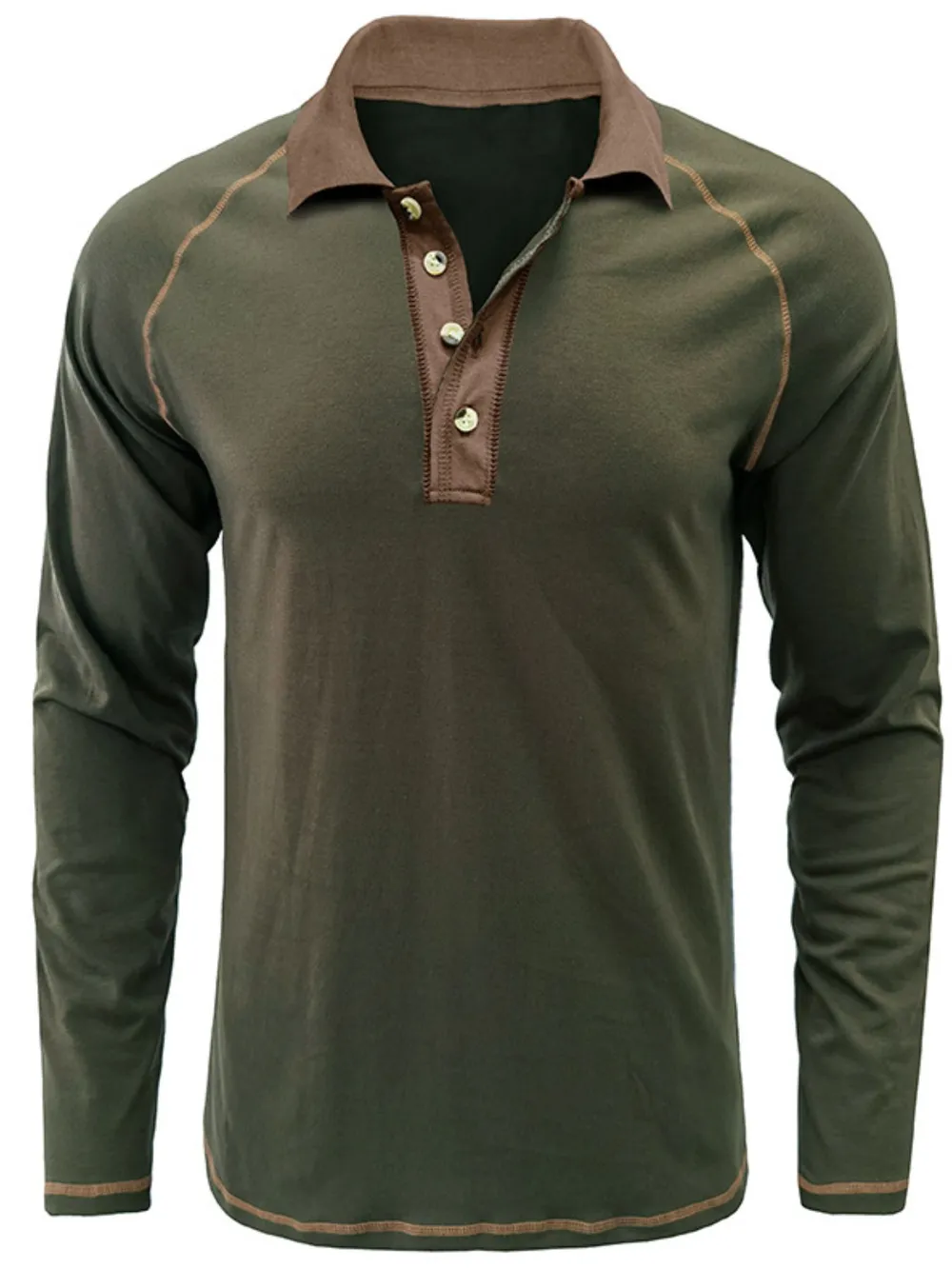 Men's Contrast Collar Long Sleeve Polo Shirt