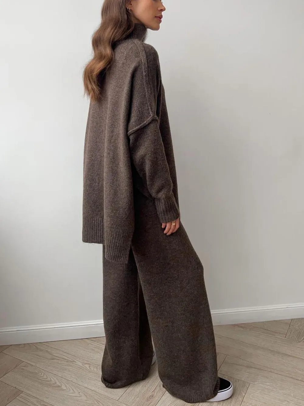 Slit Turtleneck Long Sleeve Top and Pants Sweater Set, image 11
