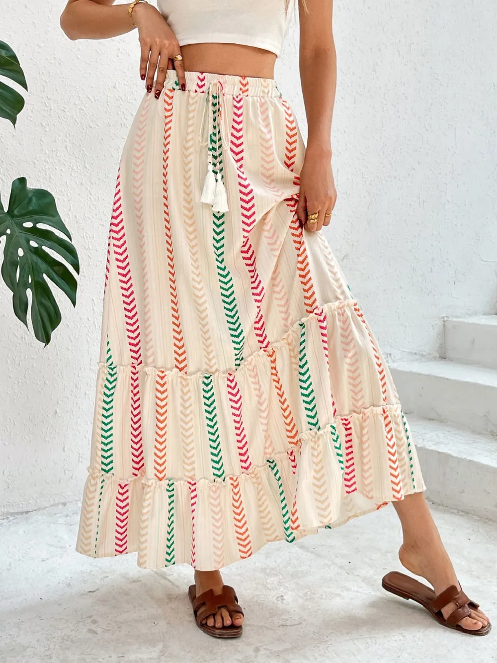 Frill Printed Maxi Skirt