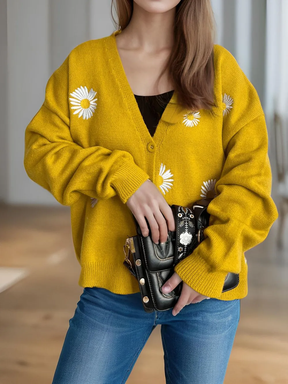 Daisy Button Up V-Neck Cardigan, image 13