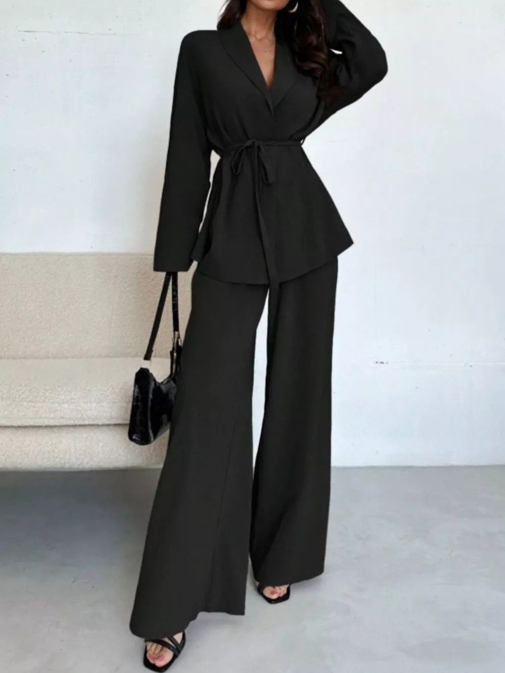 Front Tied Shirt and Wide-Leg Pants Set, image 9