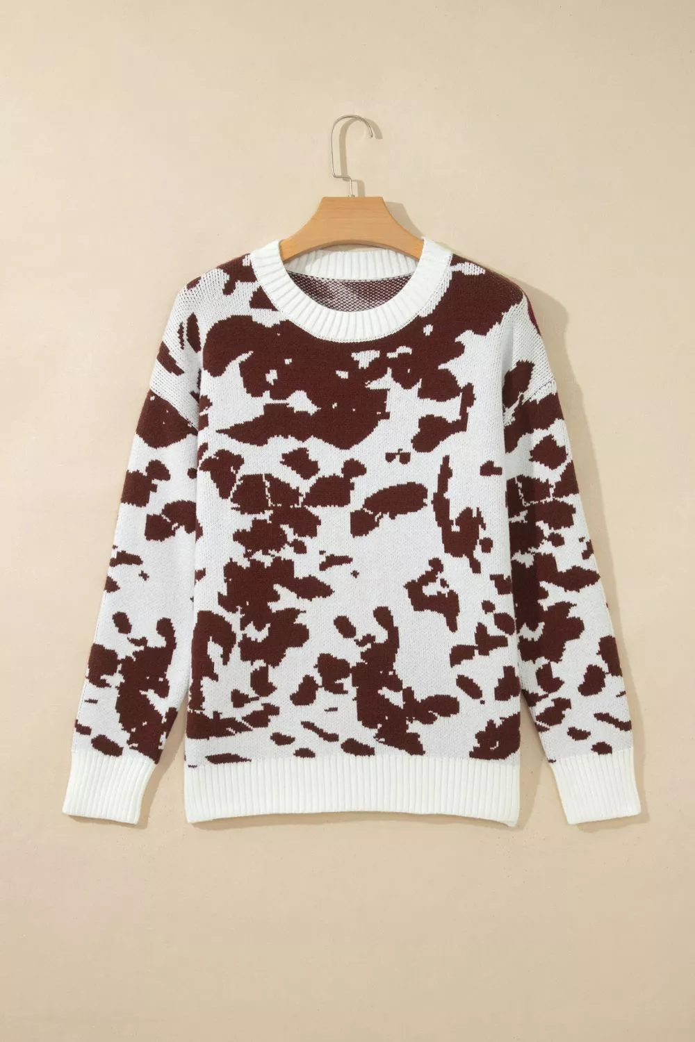 Western Print Cow Pattern Long Sleeve Round Neck Pullover Knitwear Sweater, image 4