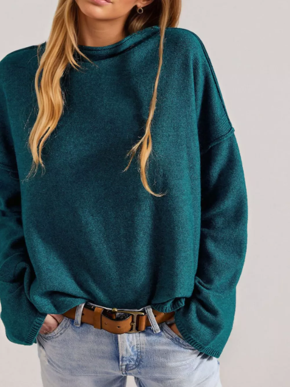 Exposed Seam Mock Neck Knit Top, image 6