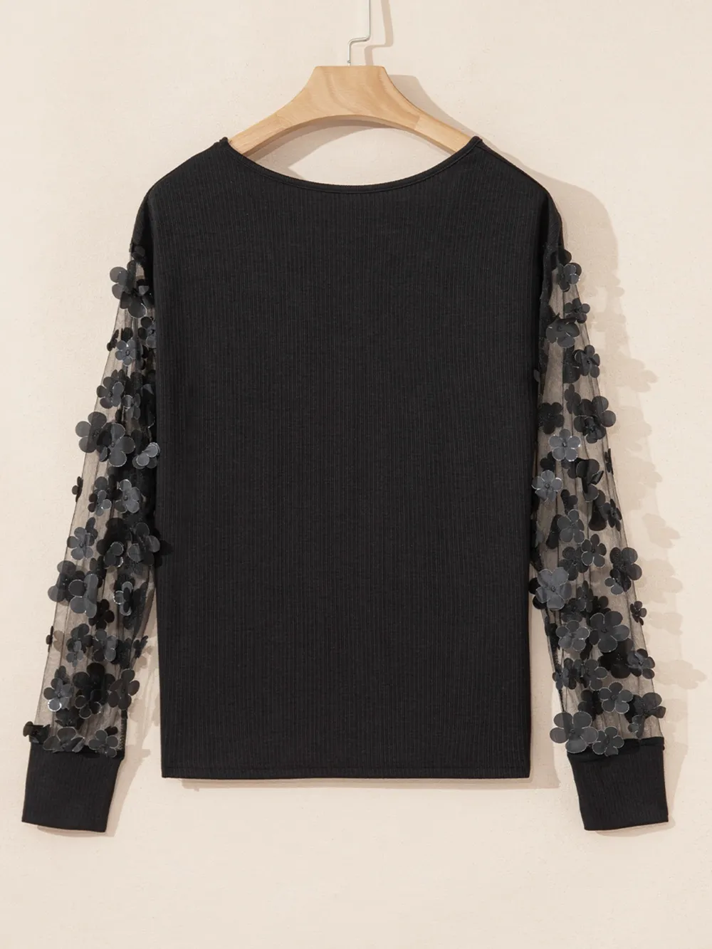 Flower Sheer Sleeve V-Neck Blouse, image 3