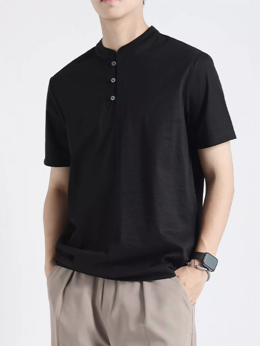 Men's Plus Size Button Detail Short Sleeve Top