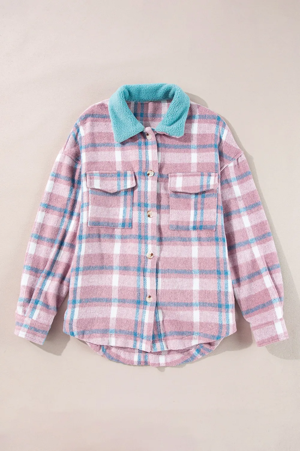 Plaid Collared Neck Flap Pockets Shacket, image 4