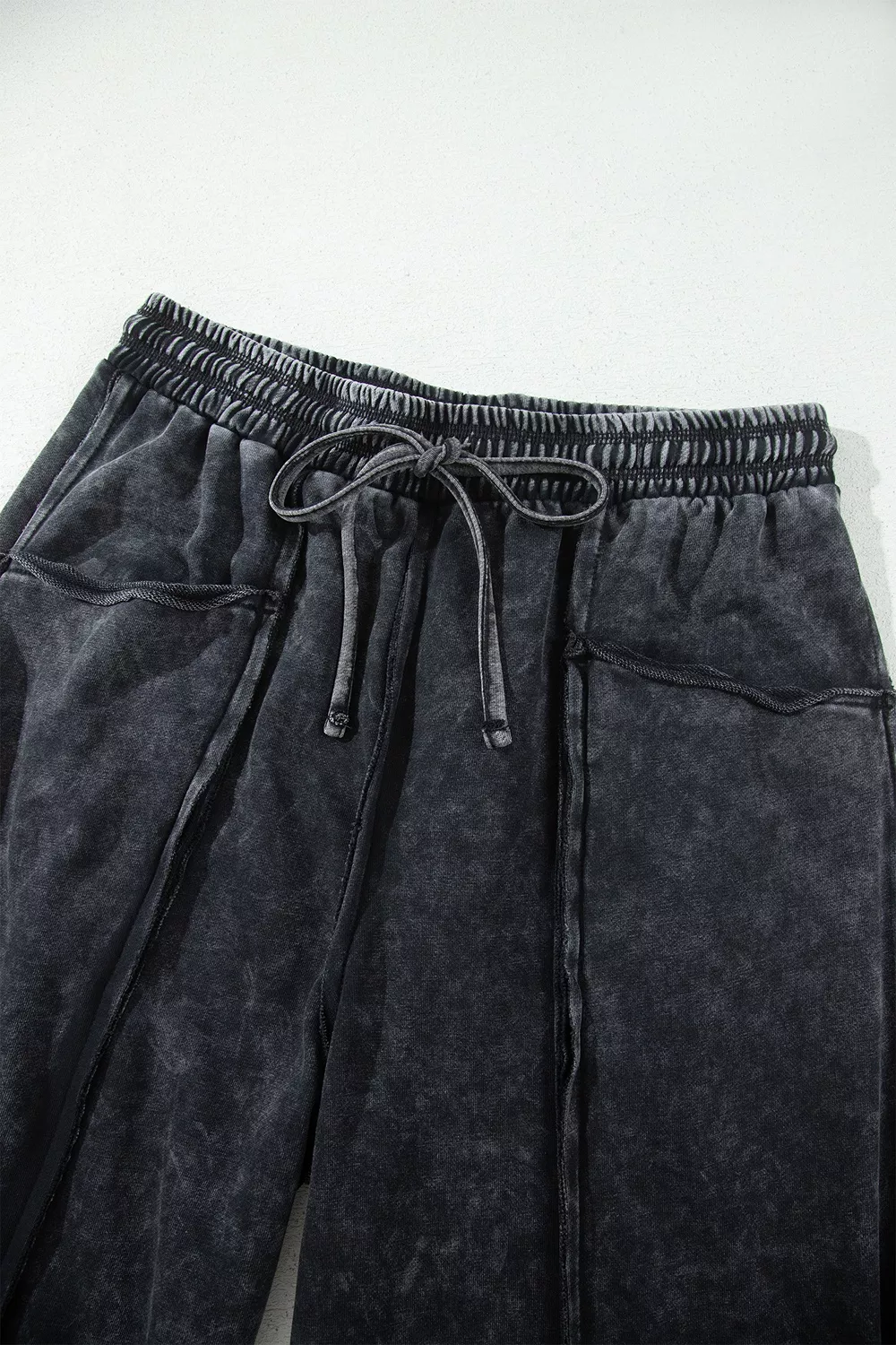 Mineral Wash Raw Seam Drawstring Elastic Waist Barrel Pants, image 6