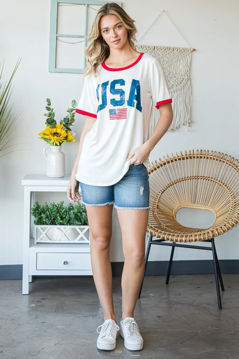 Full Size USA Contrast Trim Short Sleeve T-Shirt, image 5