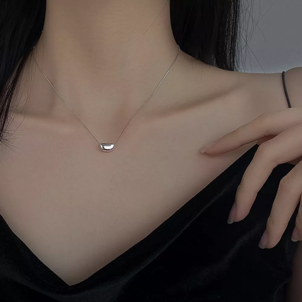 925 Sterling Silver Bean Pendant Necklace, image 3