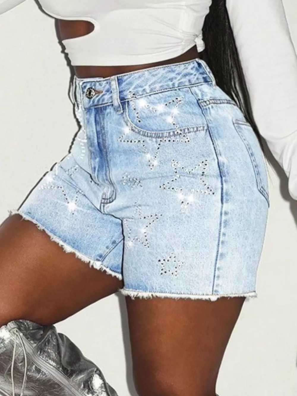 Star Raw Hem Denim Shorts, image 2