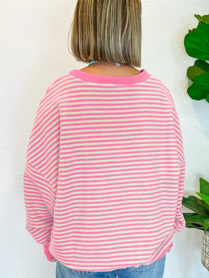 Striped Round Neck Long Sleeve Sweatshirt, image 6