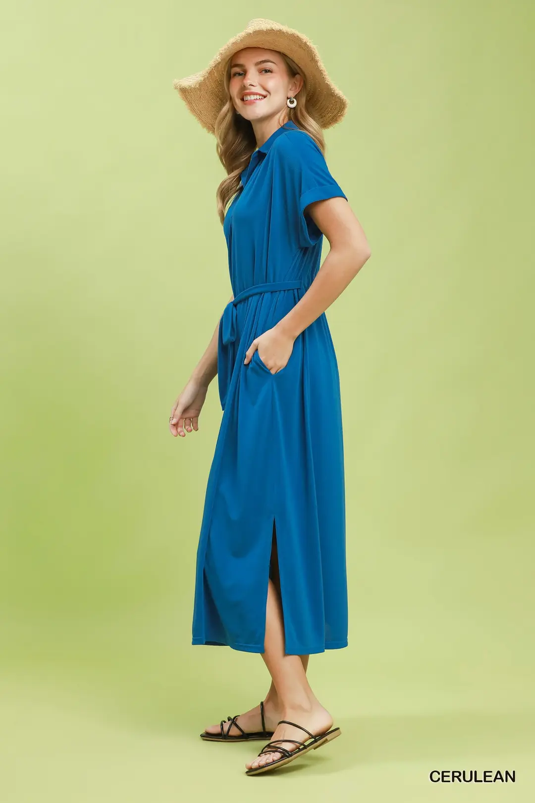 Collared Belted Midi Dress, image 4