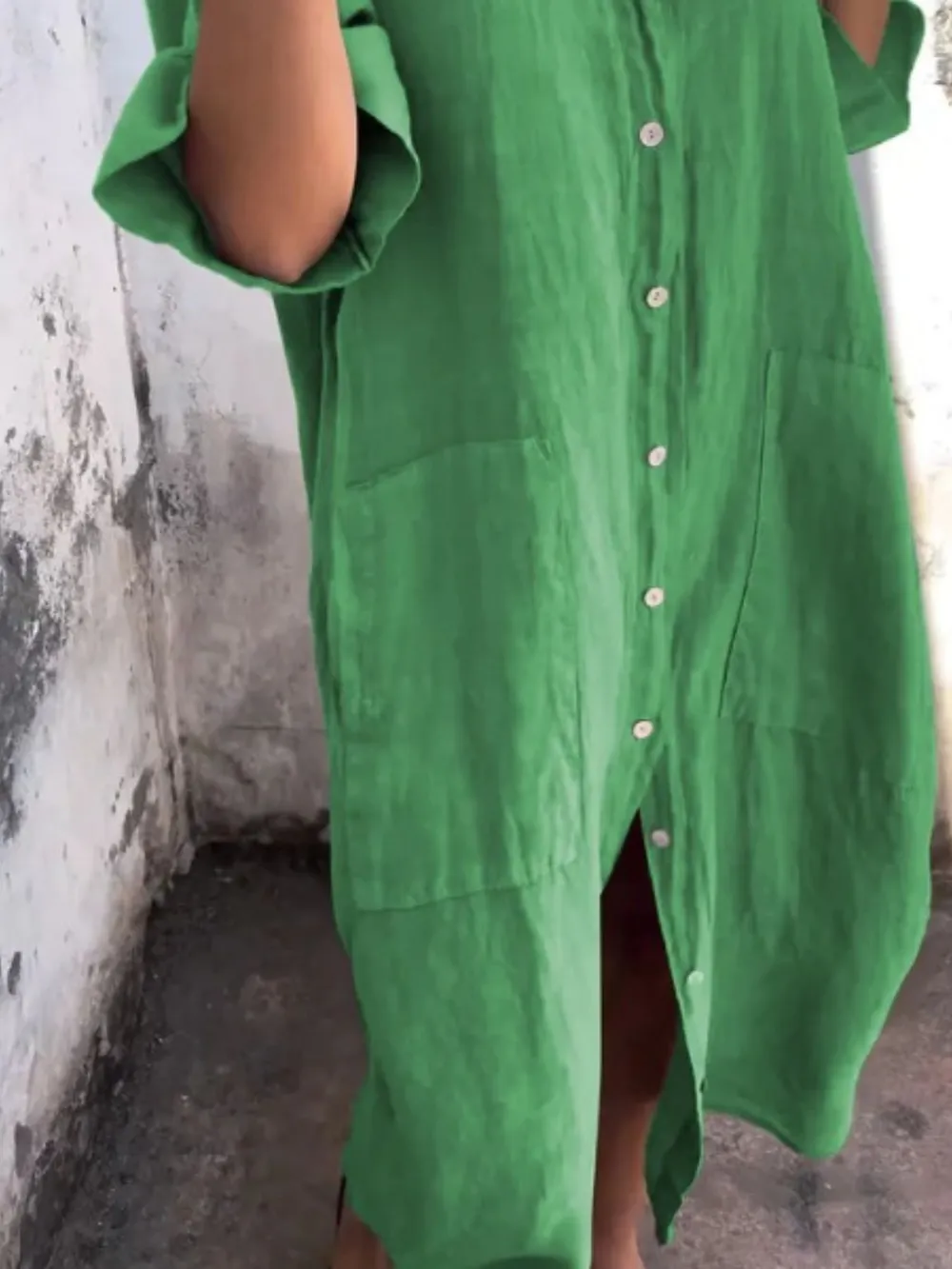 Full Size Casual Linen Button-Down Shirt Dress Plus Size, image 6