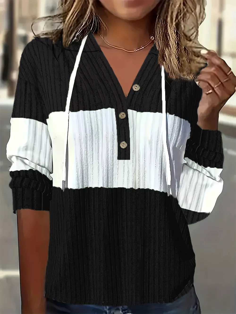 Color Block Drawstring Long Sleeve Hoodie