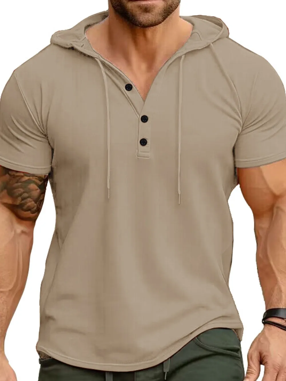 Men's Full Size Casual Hooded Henley T-Shirt Plus Size, image 12