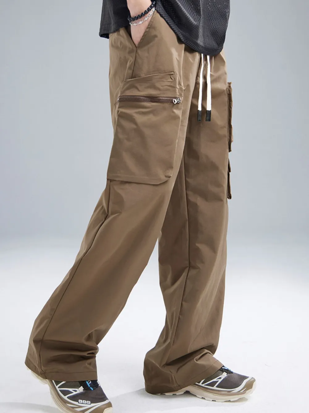 Men's Multi-Pocket Cargo Wide Leg Pants with Drawstring Waist, image 10