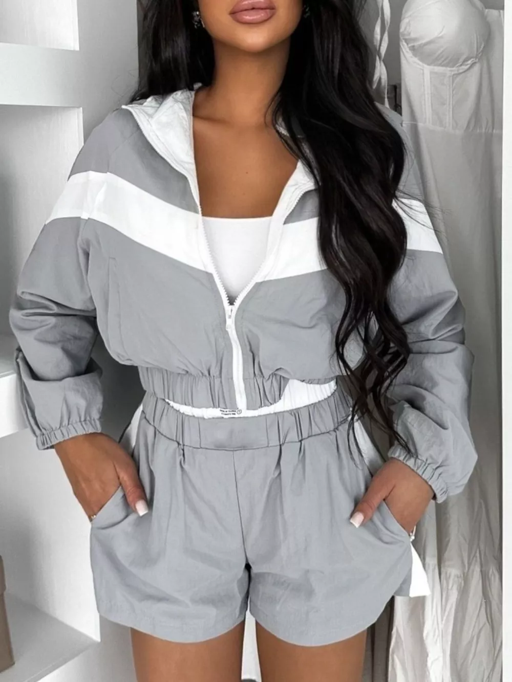 Zip Up Long Sleeve Outerwear and Shorts Set, image 3