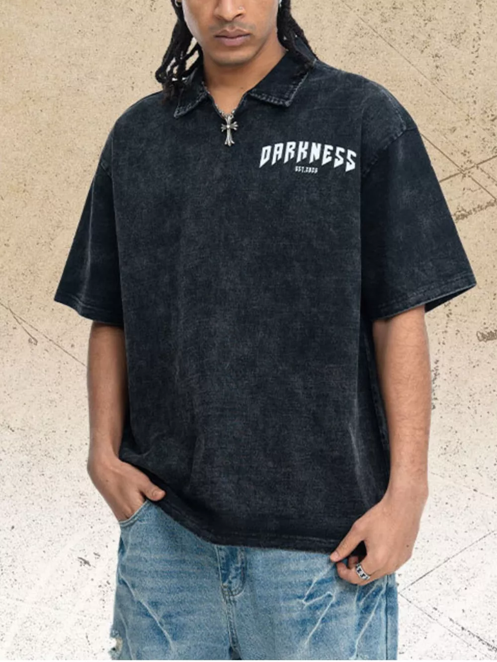 Men's Skeleton Print Washed Short Sleeve Polo, image 2