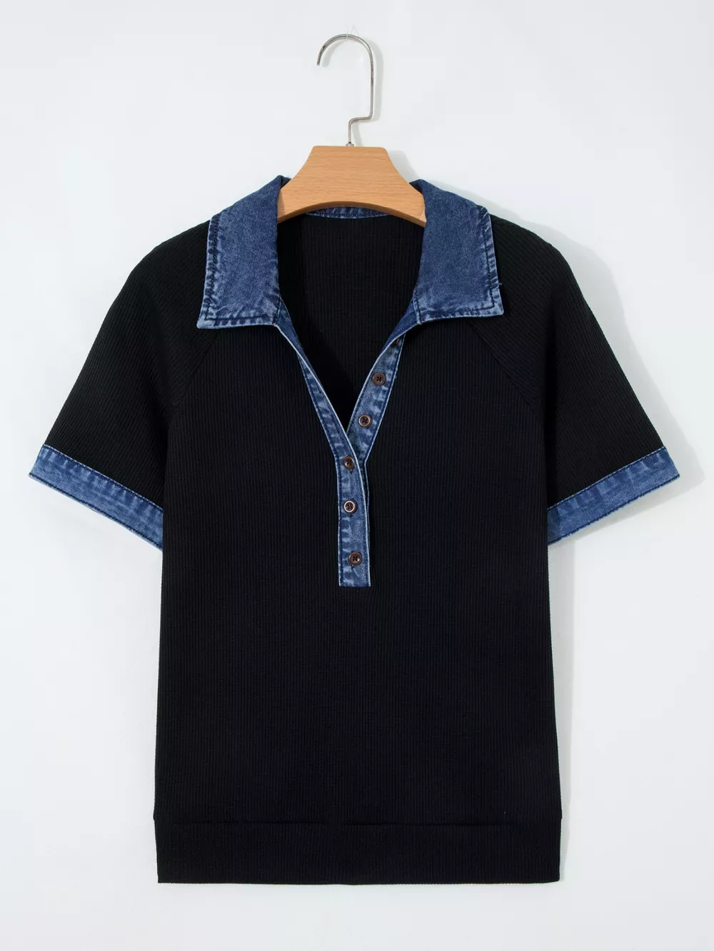 Denim Trim Button Detail Top, image 2