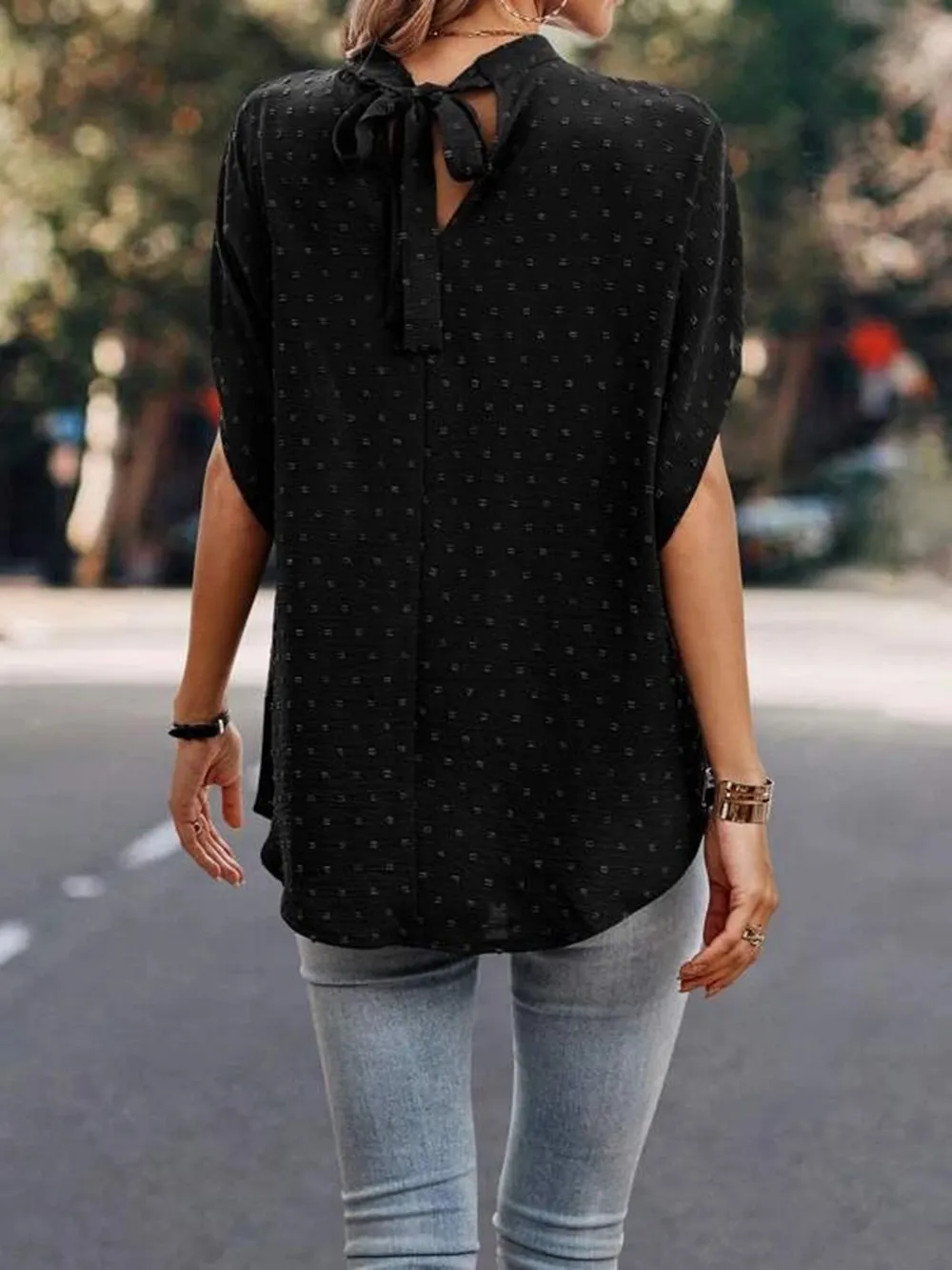 Swiss Dot Mock Neck Half Sleeve Blouse, image 23