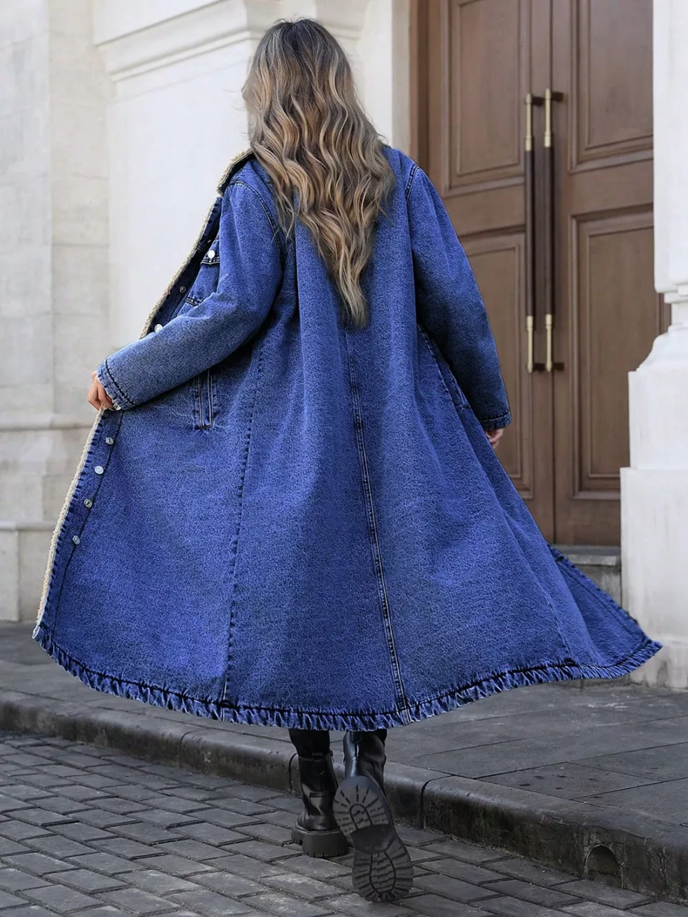 Sherpa Lined Longline Denim Jacket, image 7