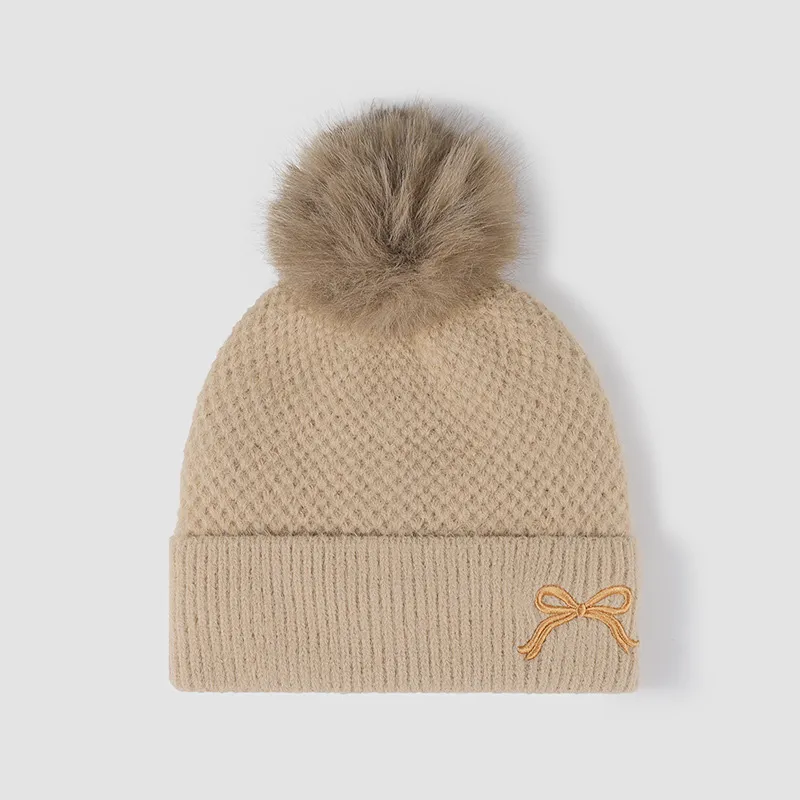 Thermal Bow Knit Hat with Pompom, image 5