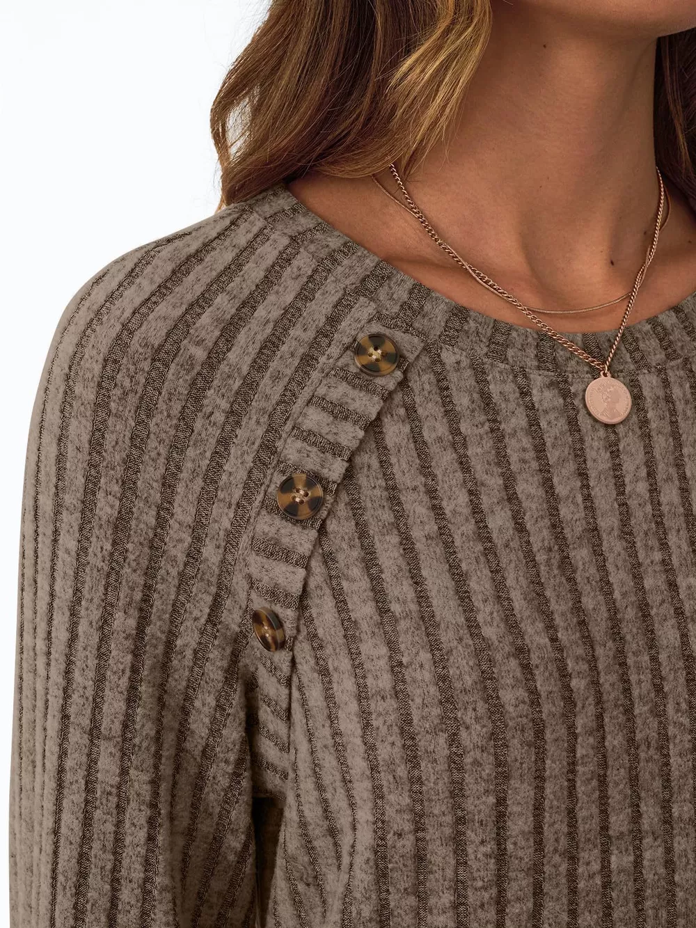 Ribbed Knit Decor Button Long Sleeve T-Shirt, image 29