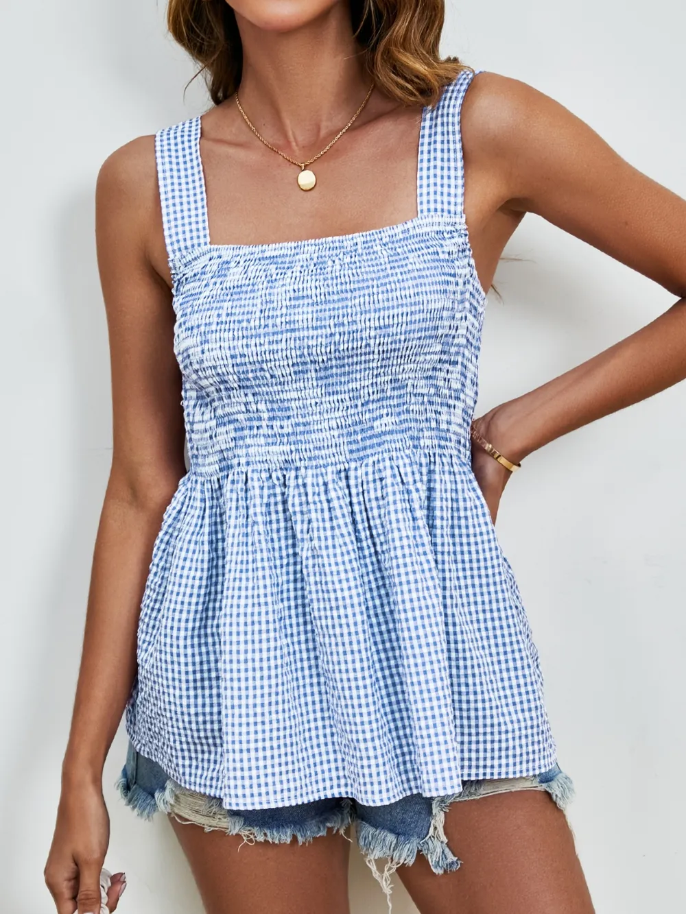 Smocked Plaid Square Neck Tank, image 13