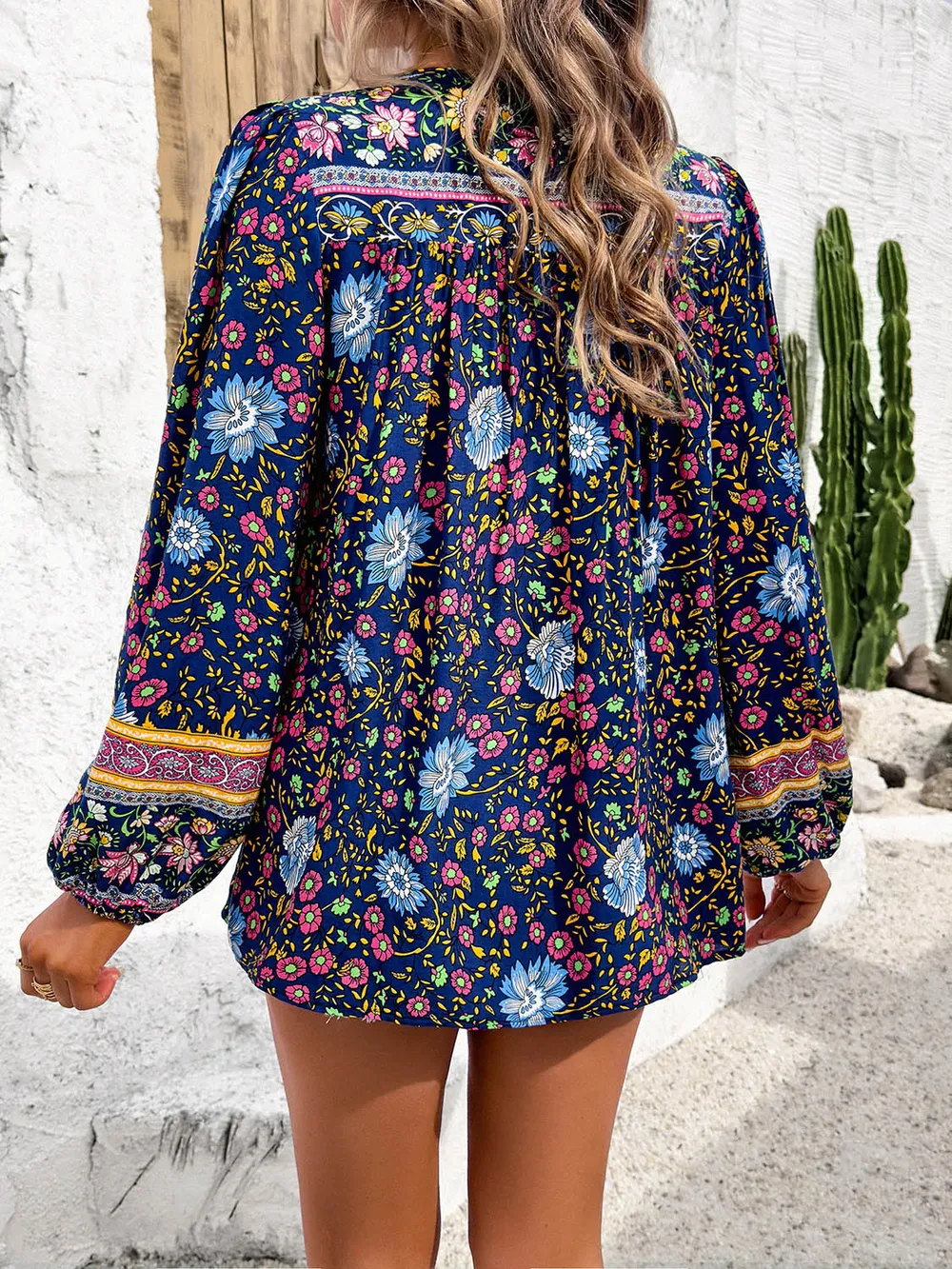 Printed Tie Neck Long Sleeve Blouse, image 3